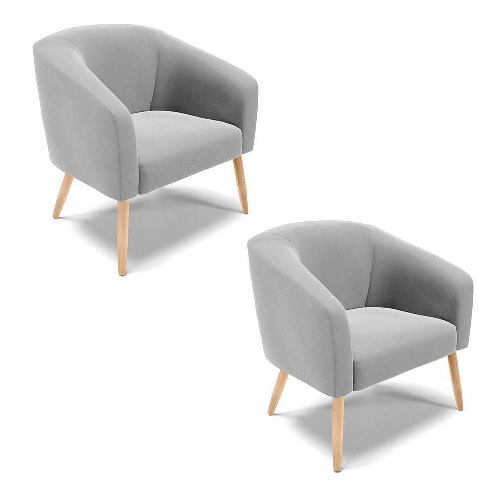 Cadeira Sala De Jantar Pé Palito Natural Kit 2 Stella Suede D03 - D\`rossi Cor Cinza