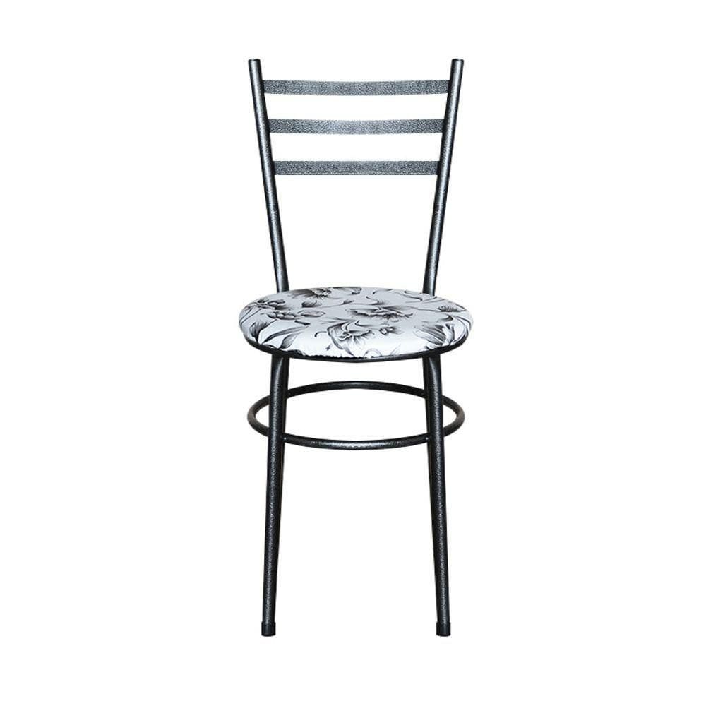 Conjunto 4 Cadeiras Para Cozinha Epoxi Preta Craqueada Assento Floral Branco
