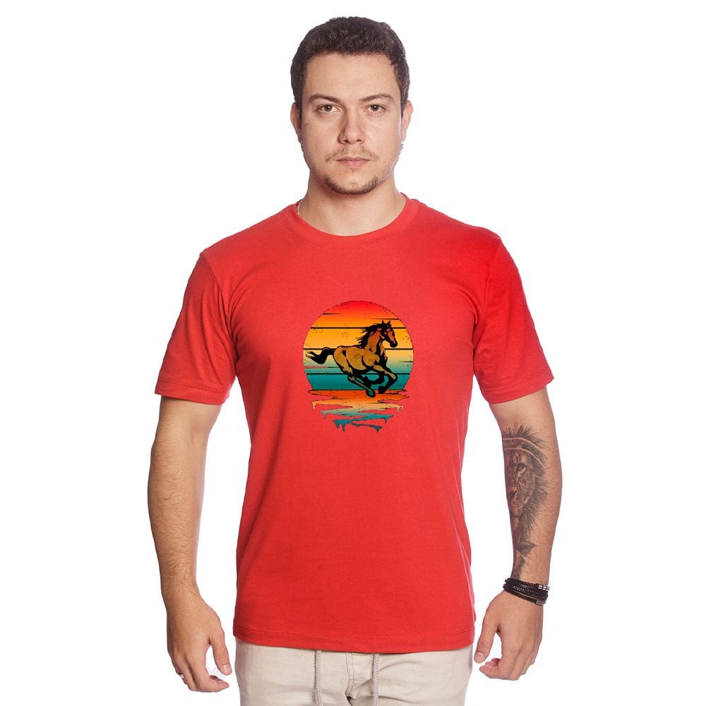 Camiseta Masculina Country Estampa Cavalo Algodão Gola Redonda Manga Curta Rodeio Festa Peao