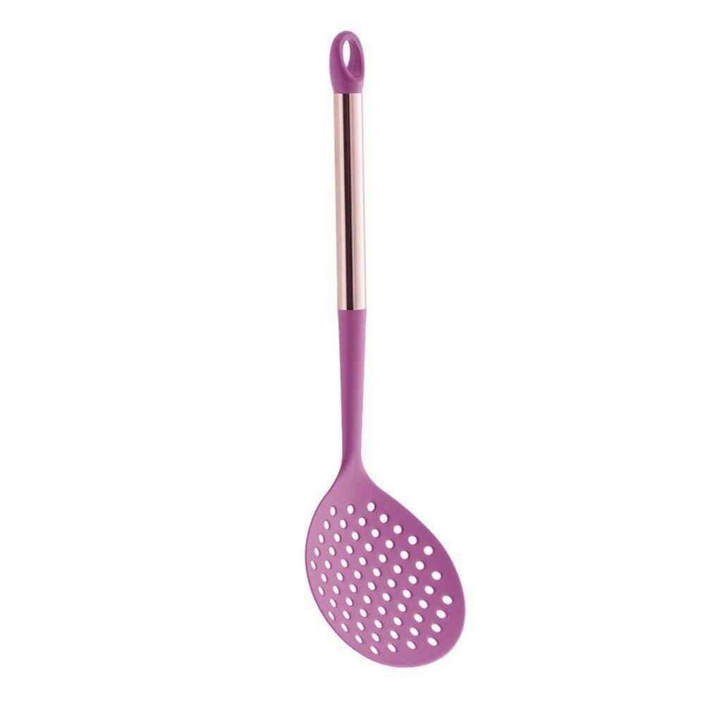 Escumadeira De Nylon P/ Cozinha Com Cabo Cor Rose Aço Inox 35cm