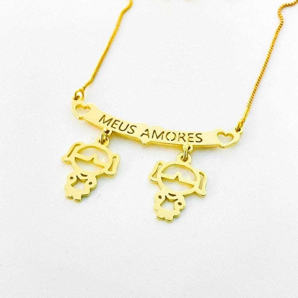 Colar Filhos Meus Amores Banhados A Ouro 18k - 02 Meninas