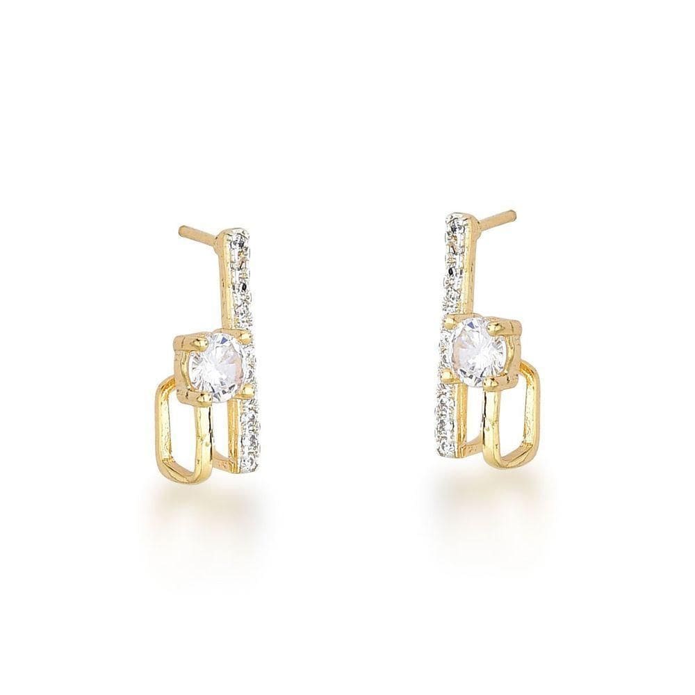 Brinco Pequeno Linha E Ponto De Luz Banhado A Ouro 18k