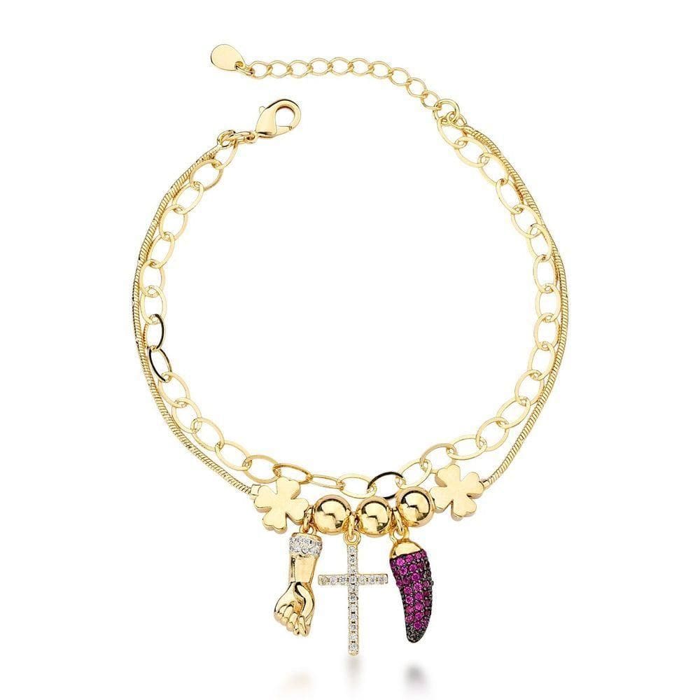 Pulseira Da Sorte E Proteção Em Banhada Em Ouro 18k