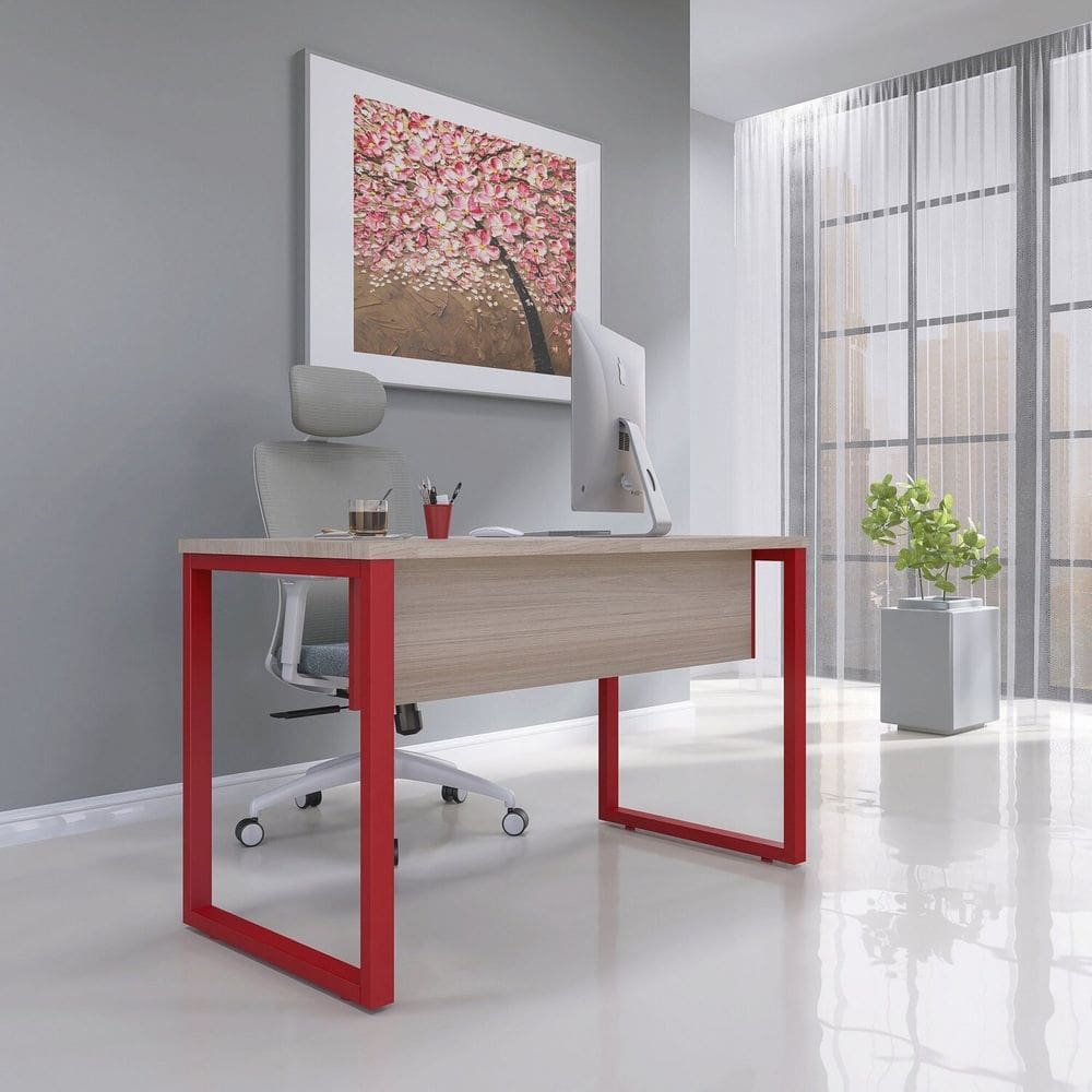 Mesa Madeira 134cm X 60cm M134/60p25 Nogueira/Vermelho