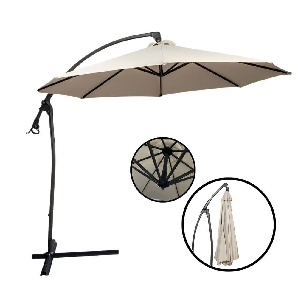 Ombrelone Lateral Suspenso 3 Metros Jardim com Base e Manivela Importway Iwoblb-300