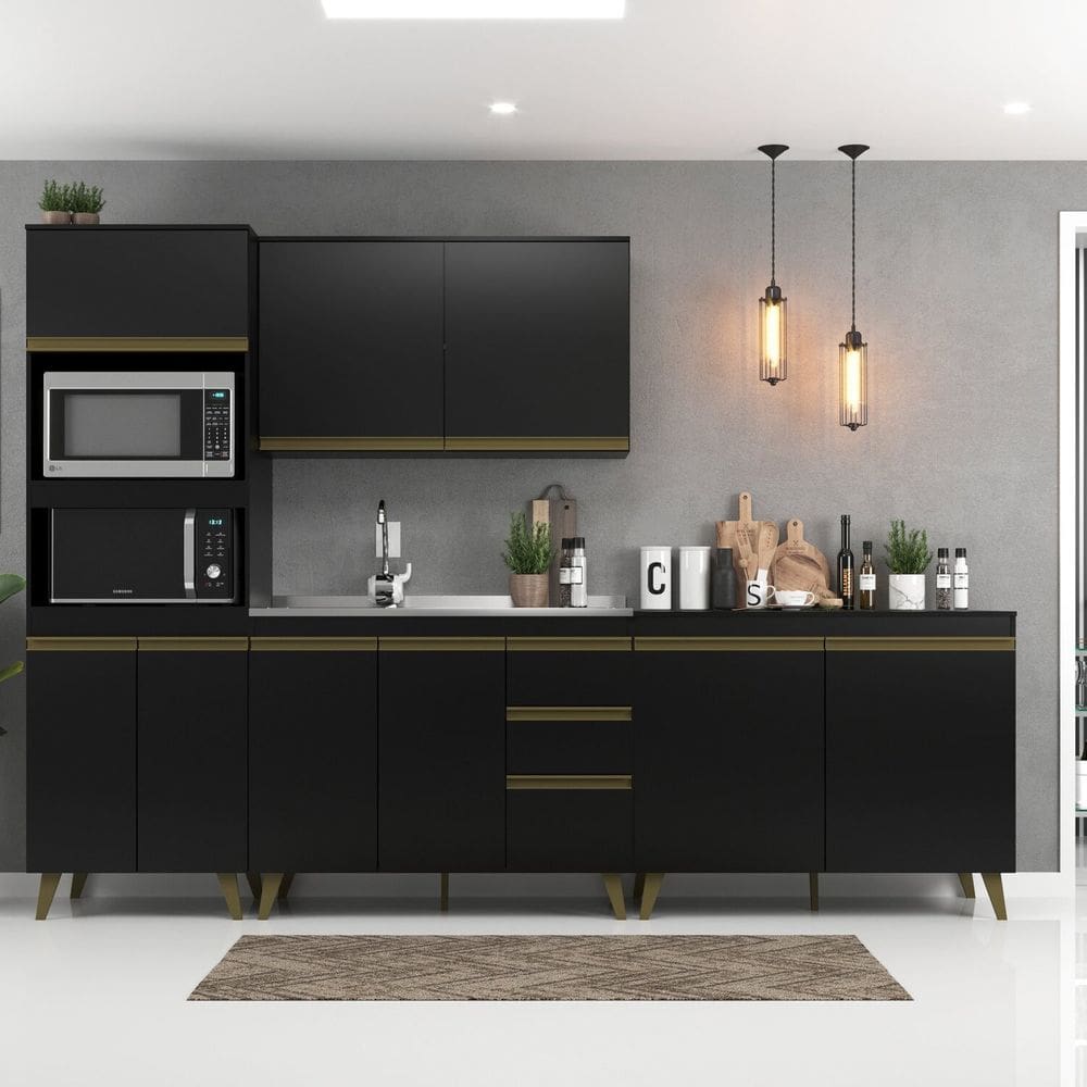 Cozinha Modulada Ema 4 Pecas 9 Portas 3 Gavetas Preto