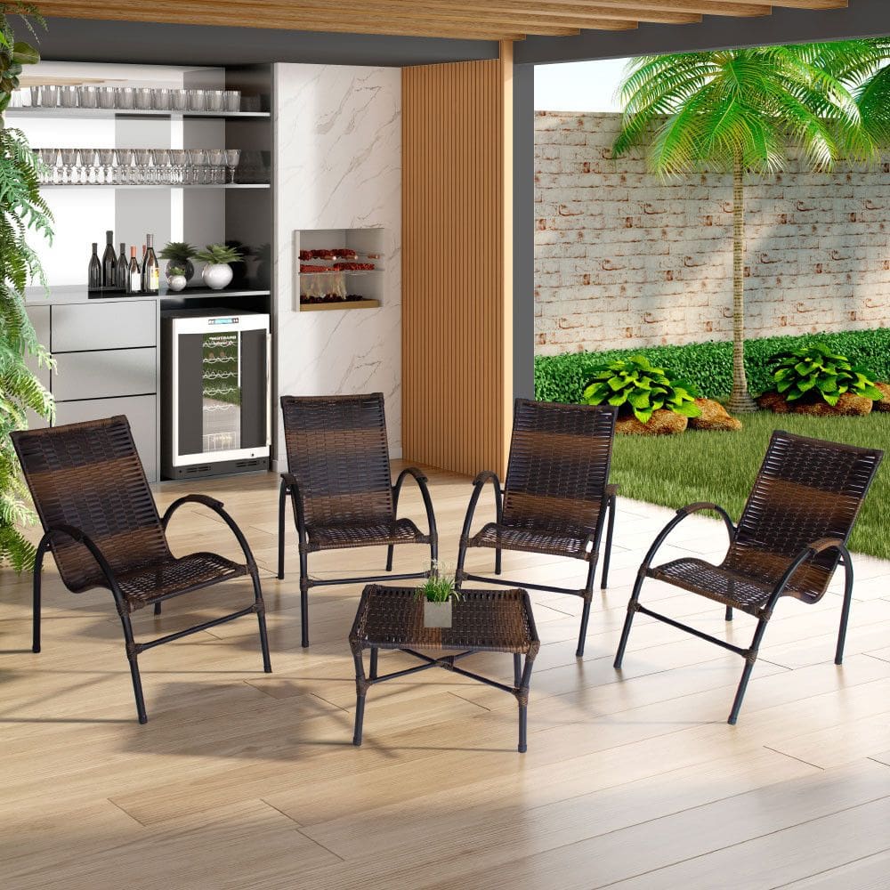 Conjunto de Mesa de Centro e 4 Cadeiras Ônix para Área Externa