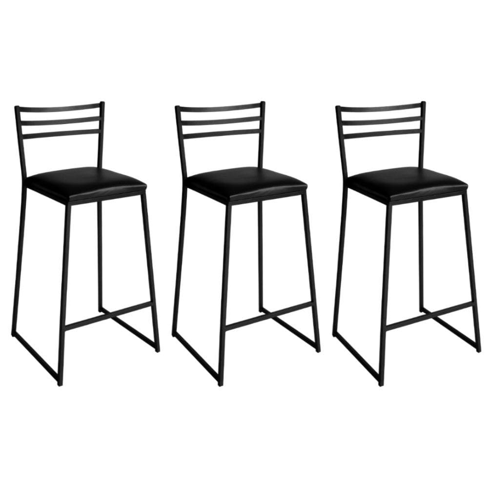 Conjunto de 3 Banquetas Alta Lisboa de Aço de Carbono