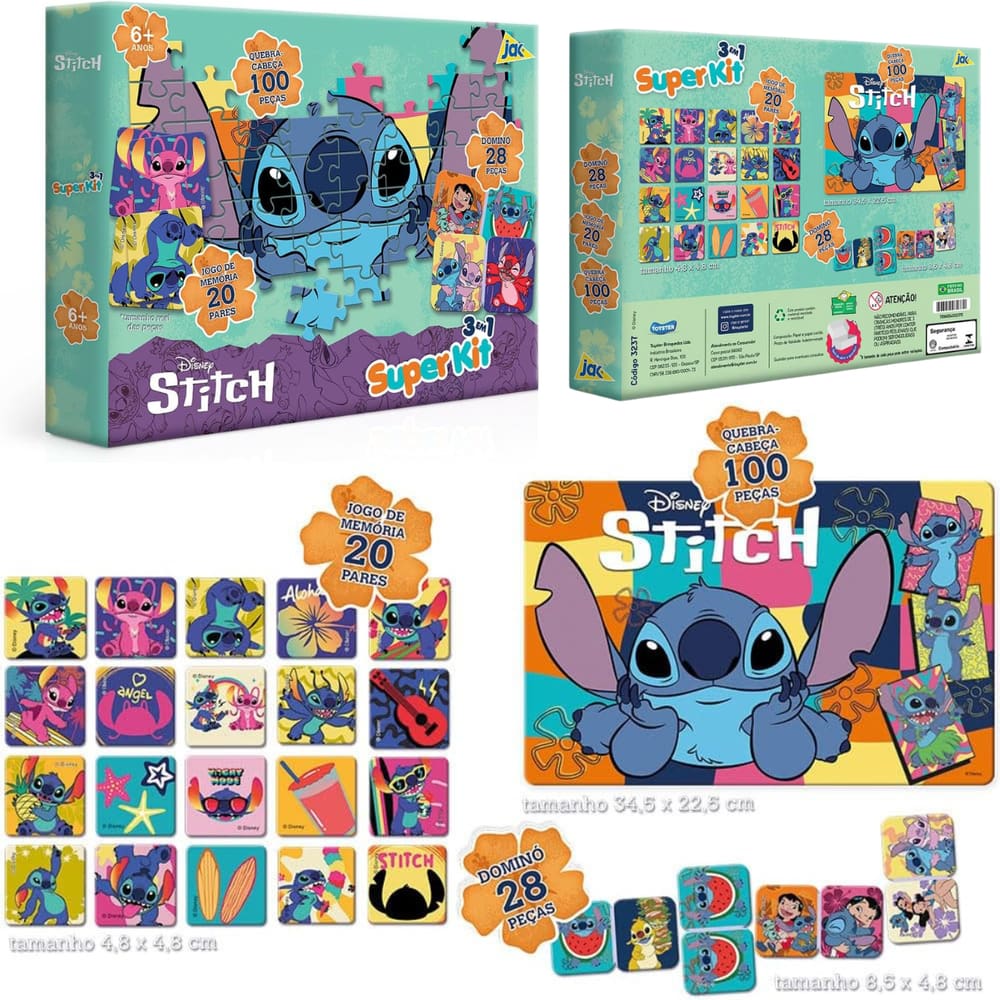 Super Kit de Jogos 3 em 1 Diversão Stitch Toyster 3237