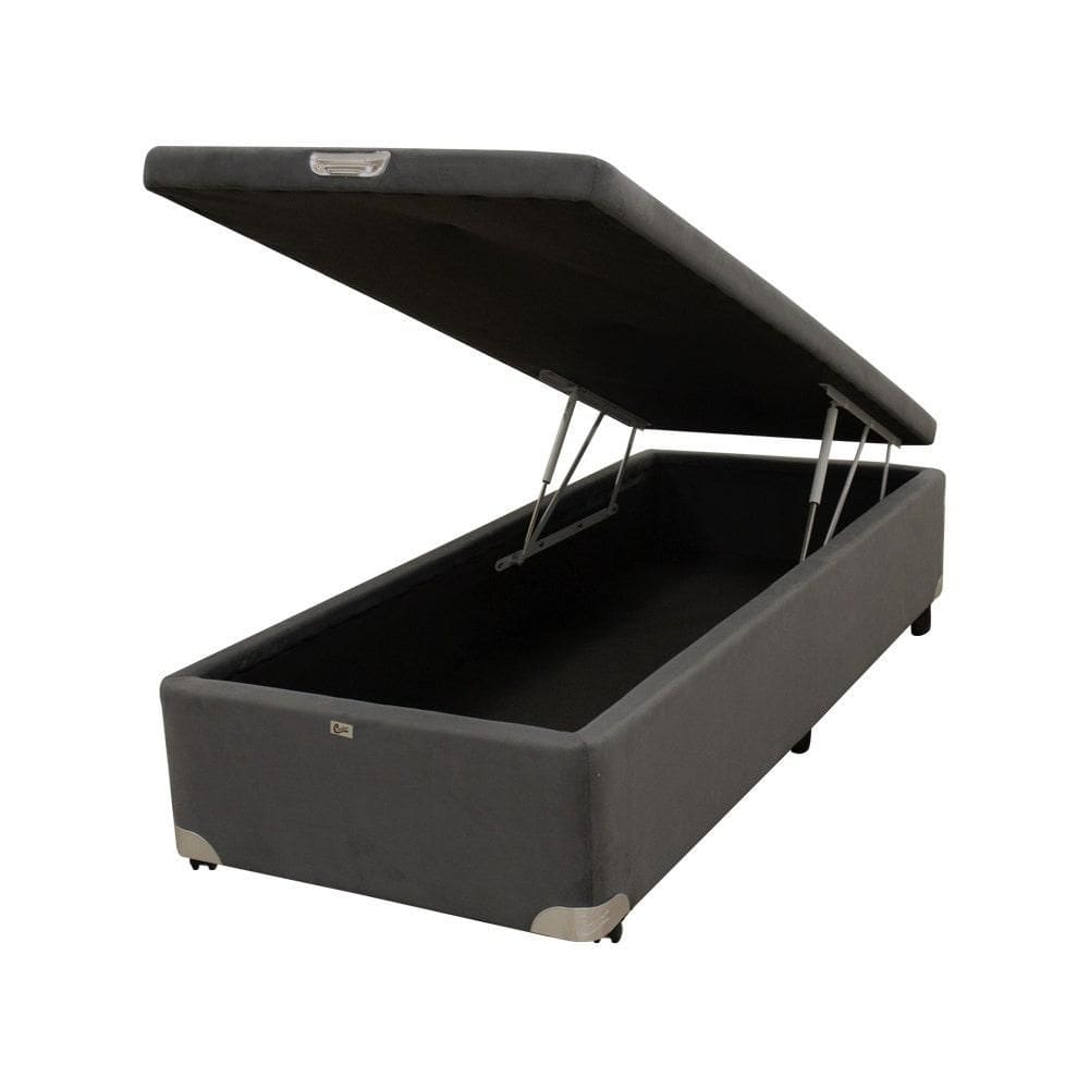 Box Baú Castor Solteiro Vellus Cinza 100x200x35cm