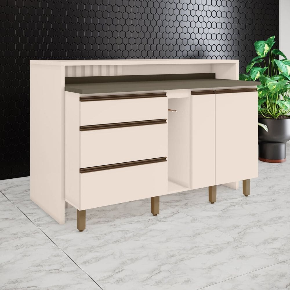 Kit Ilha Gourmet 3 Gavetas com Porta Condimentos Connect Duna/Off White