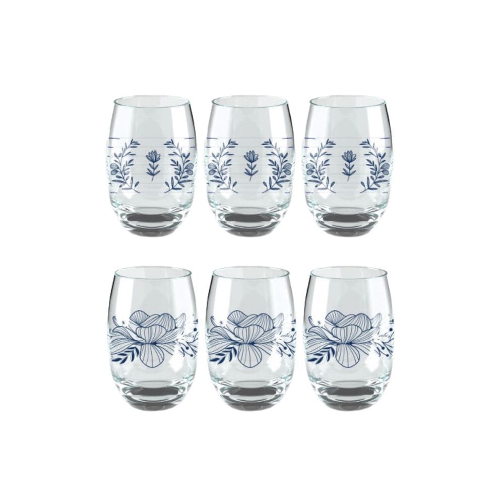 Jogo De Copo Flower Aruba Listras Vidro 465ml - Kit 6 Peças