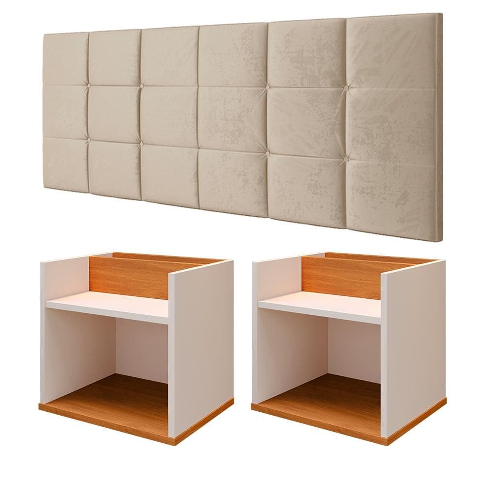 Jogo 2 Mesinhas Pequena Suspensa Retrô Madri Cabeceira Parede Modular Bia Cama Box Casal 1,40 Quarto