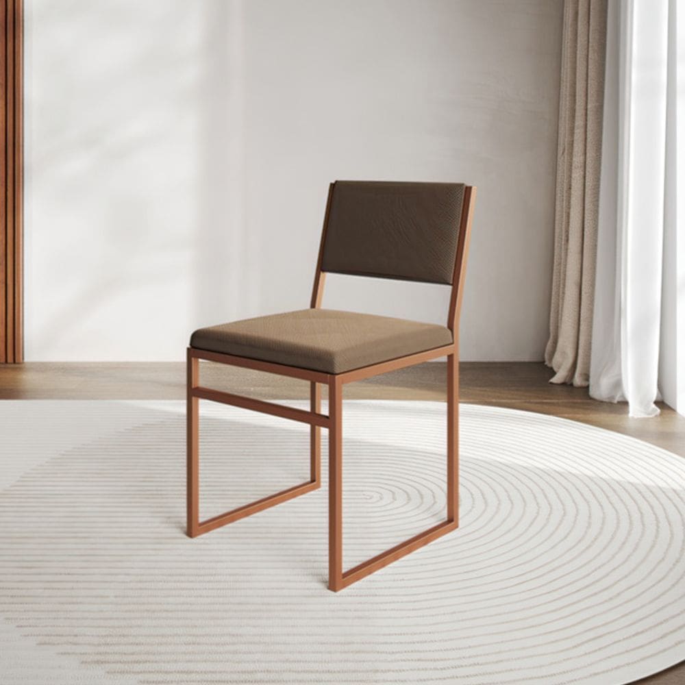Cadeira De Jantar Industrial Isa Assento Veludo Marrom Base Cobre