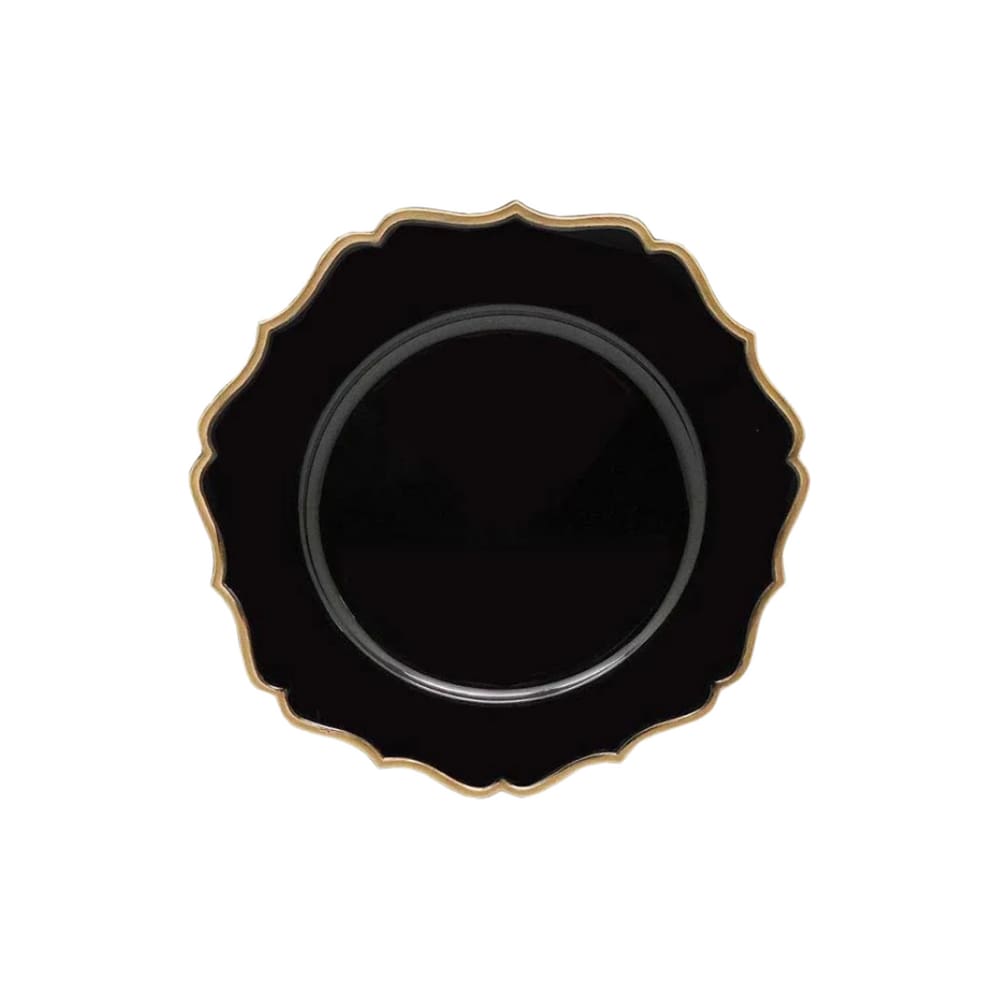 Sousplat De Chá Em Polipropileno 25cm Rafimex Preto e Dourado