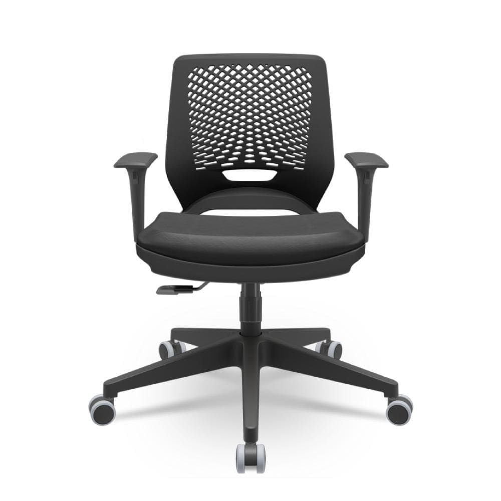 Cadeira Beezi Giratoria Vinil Relax C/ Braço Preto Plaxmetal