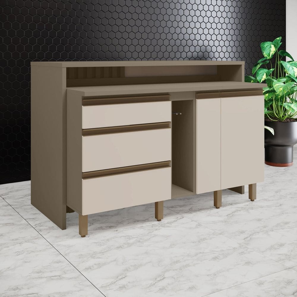 Kit Ilha Gourmet 3 Gavetas com Porta Condimentos Connect Duna/Cristal