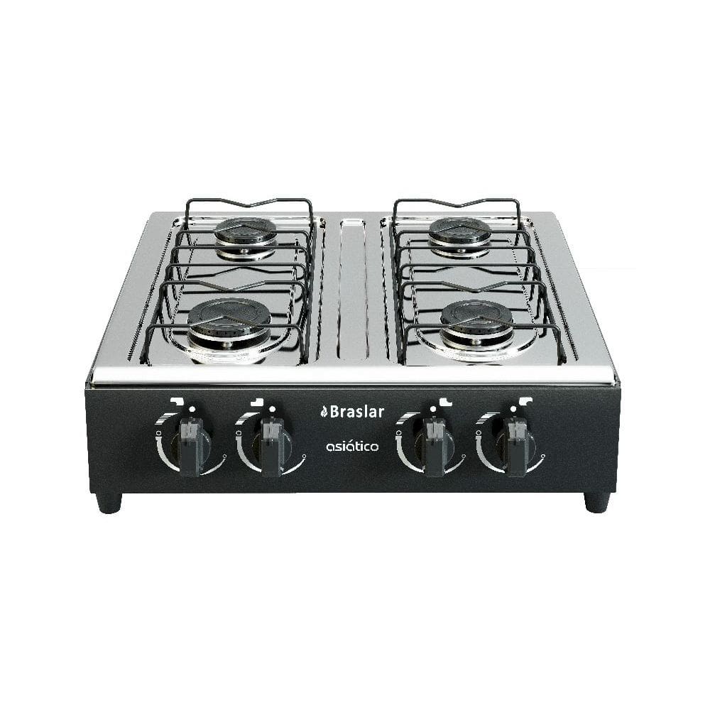Fogão Portátil Braslar 4 Bocas a Gás Inox Preto