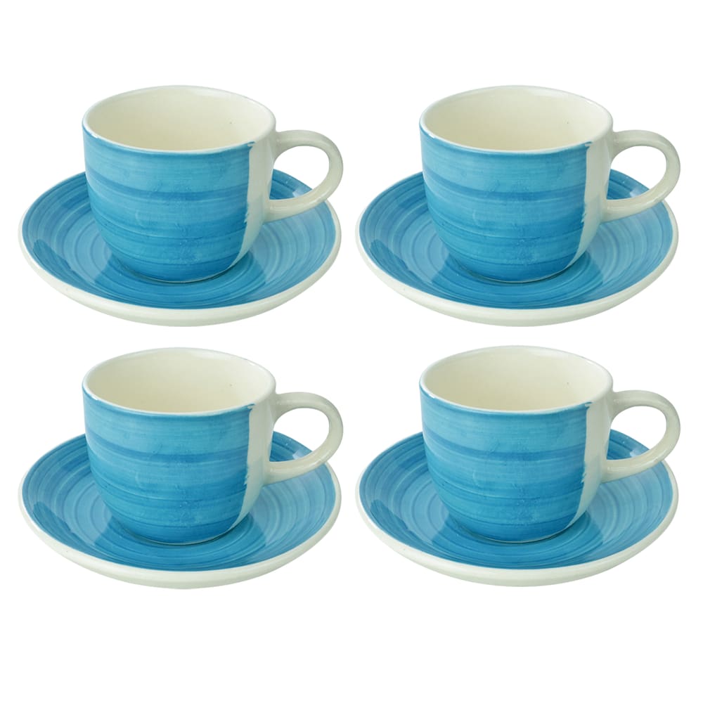 Jogo De Xícaras Com Pires De Cerâmica 8 Peças 100Ml