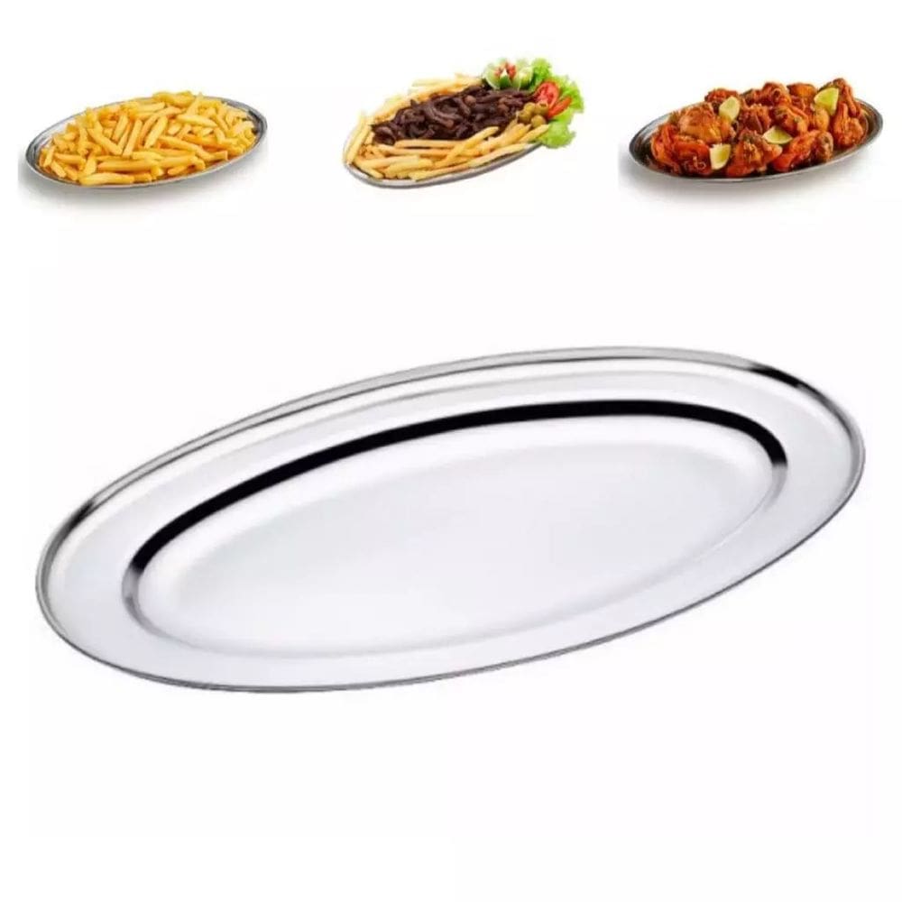 Travessa Bandeja Oval 40cm em Aço Inox (Ideal para Servir Porção) 4 Peças