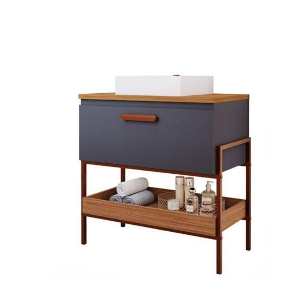Gabinete Para Banheiro 60 Cm 100% Mdf 1 Porta Basculante Portinari Mgm Móveis Titânio/freijo Titanium/freijo