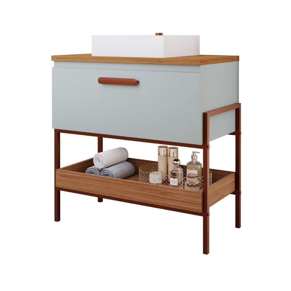 Gabinete Para Banheiro 60 Cm 100% Mdf 1 Porta Basculante Portinari Mgm Móveis Pistache/freijo Pistache/freijo