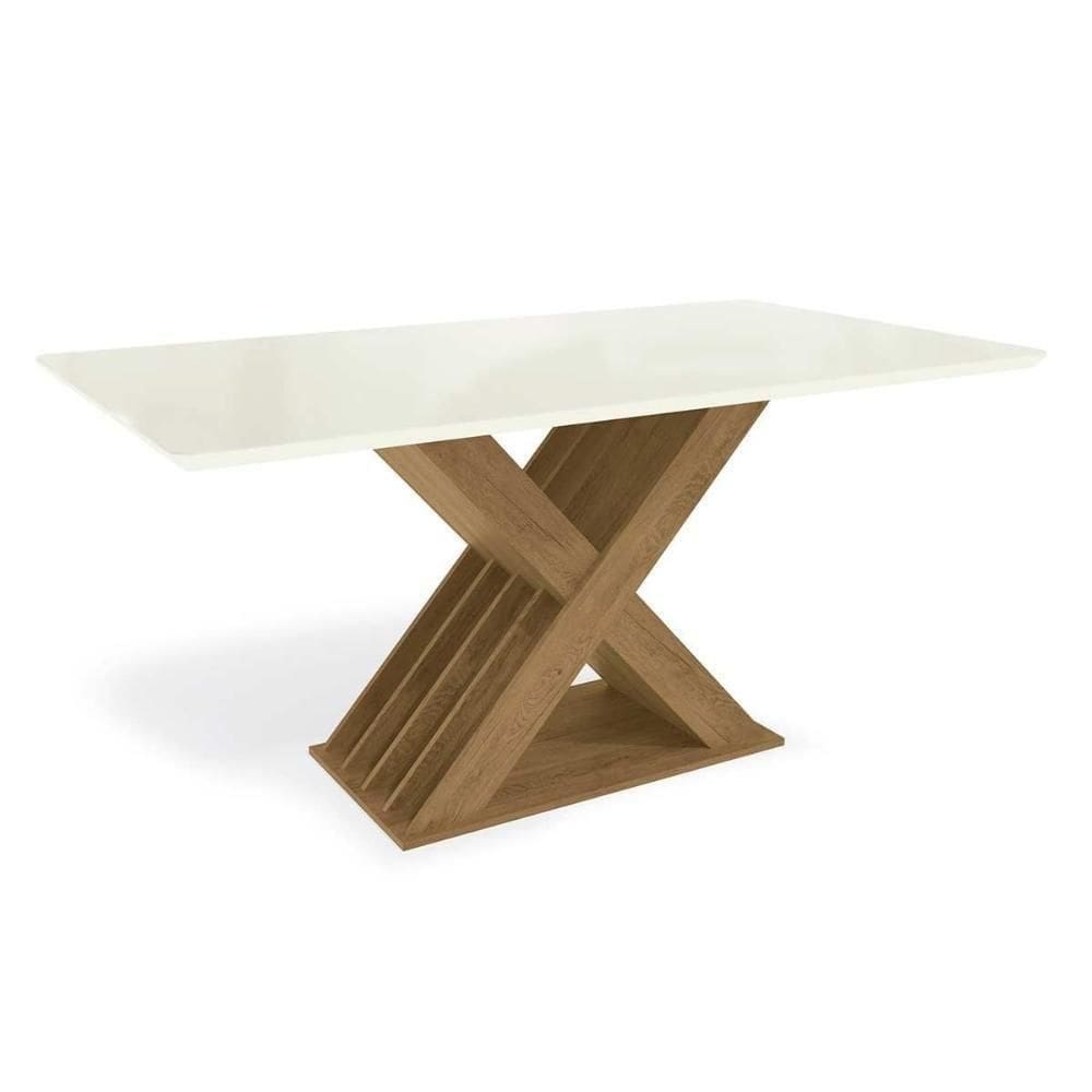 Mesa De Sala Jantar Graviola + Tampo Com Vidro 160x90cm Freijó off White