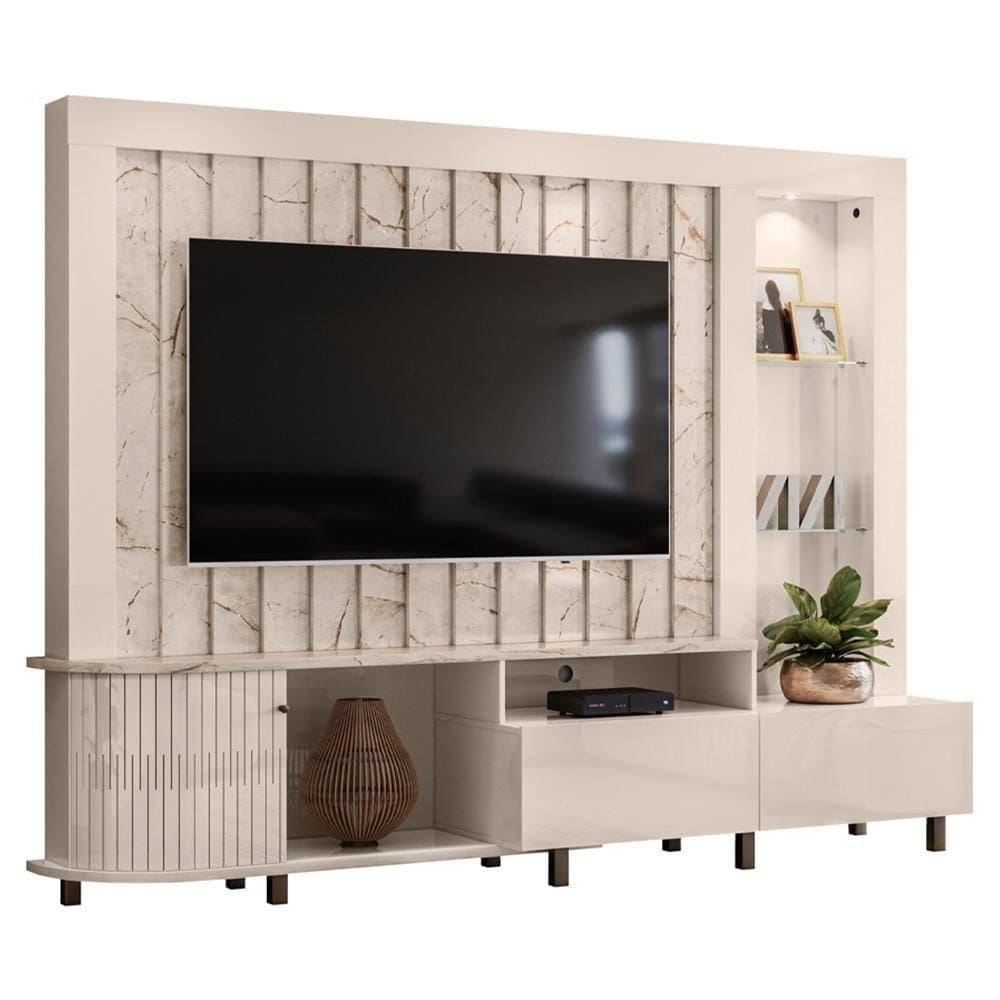 Estante Home Theater Le Mans Calacata Off White Para Tv Até 70 - Madetec Calacata Off White