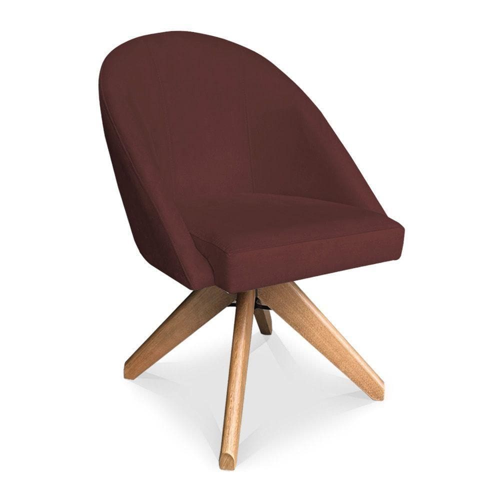 Poltrona Cadeira Giratória Bela Suede Base De Madeira - Pallazio Marsala