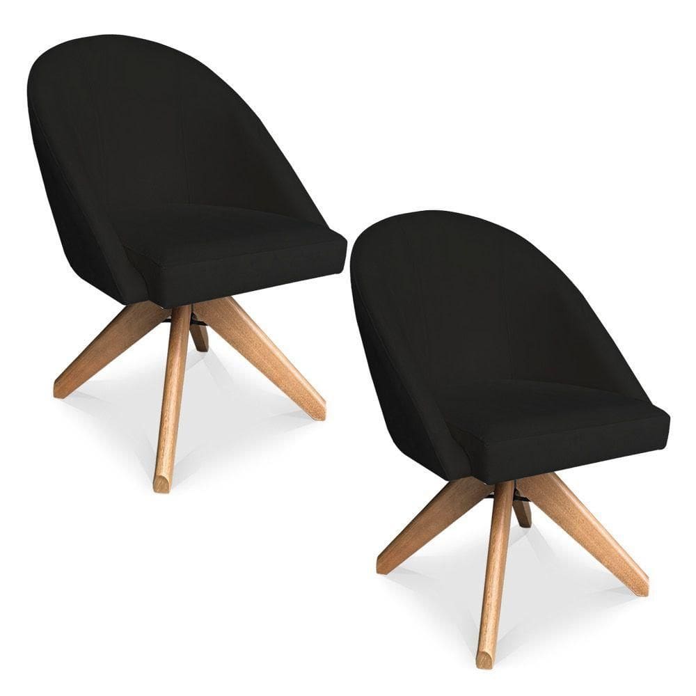 Kit 02 Poltronas Cadeira Giratória Bela Suede Base De Madeira - Pallazio Preto