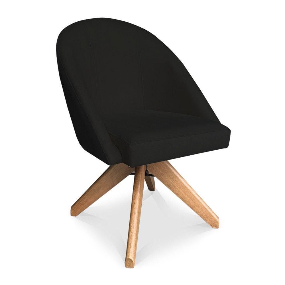 Poltrona Cadeira Giratória Bela Suede Preto Base De Madeira - Pallazio