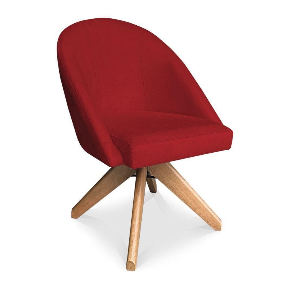 Poltrona Cadeira Giratória Bela Suede Vermelho Base De Madeira - Pallazio