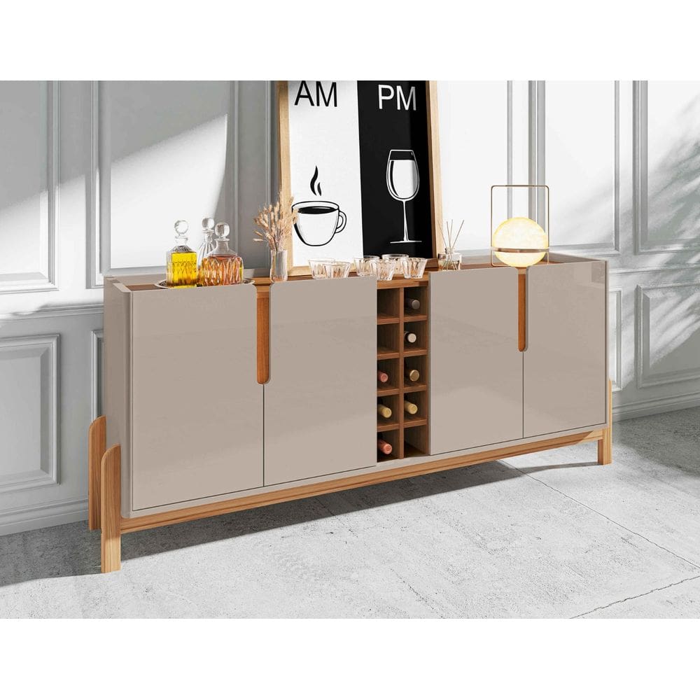 Aparador Buffet Sala 190cm Liz 4 Portas Com Adega com Pés de Madeira OffWhite com Cedro - Rede Móveis