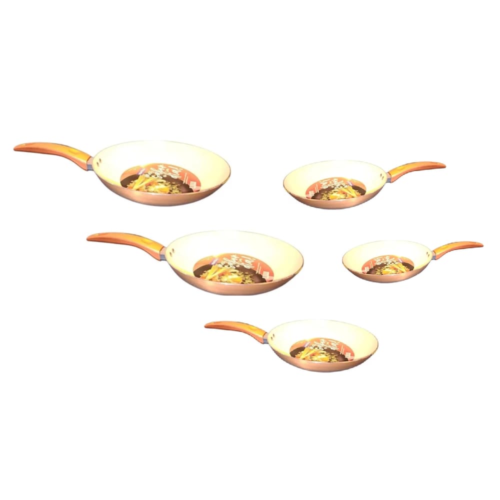 Conjunto 5 Frigideiras 20 + 22 + 24 + 26 + 28 com Revestimento em Cerâmica Dourado Rose (Ideal Para Fritar Alimentos Sem Óleo)