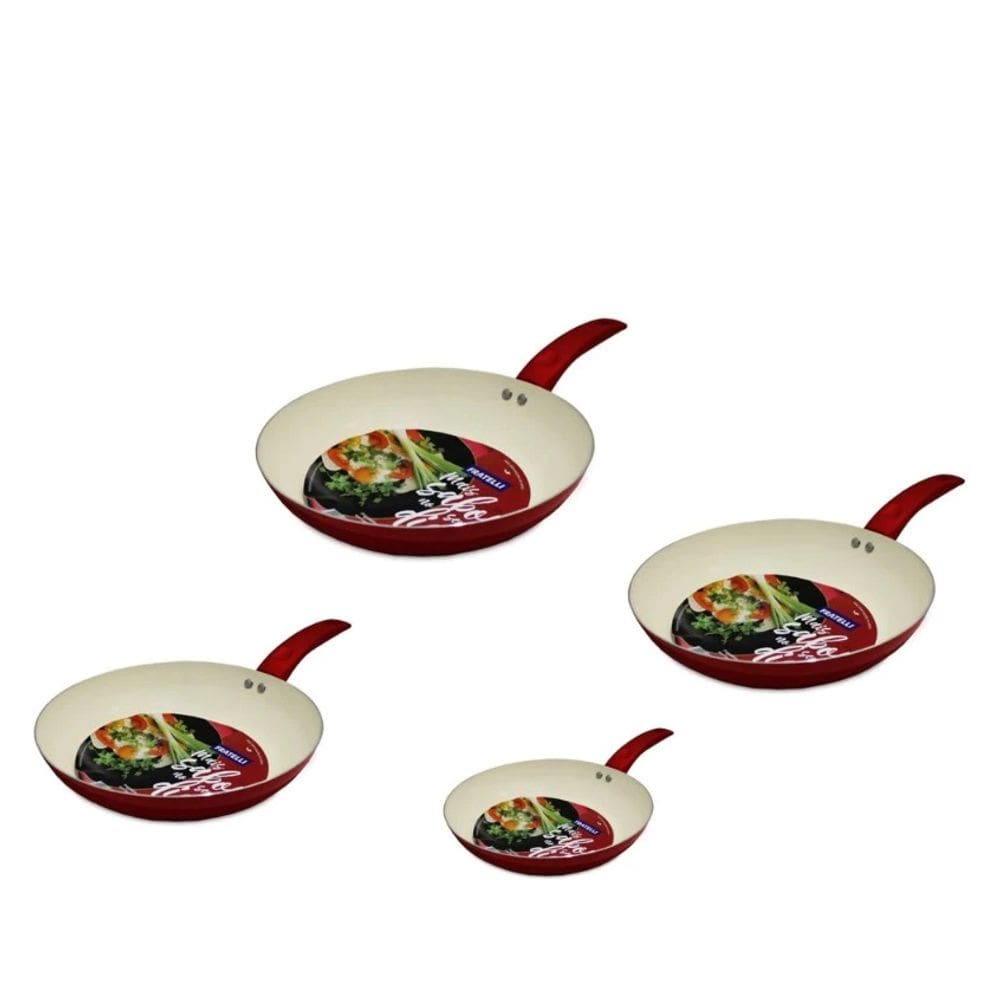 Kit 4 Frigideiras 22cm + 24cm + 26cm + 28cm com Revestimento em Cerâmica Vermelho (Ideal Para Fritar Alimentos Sem Óleo)