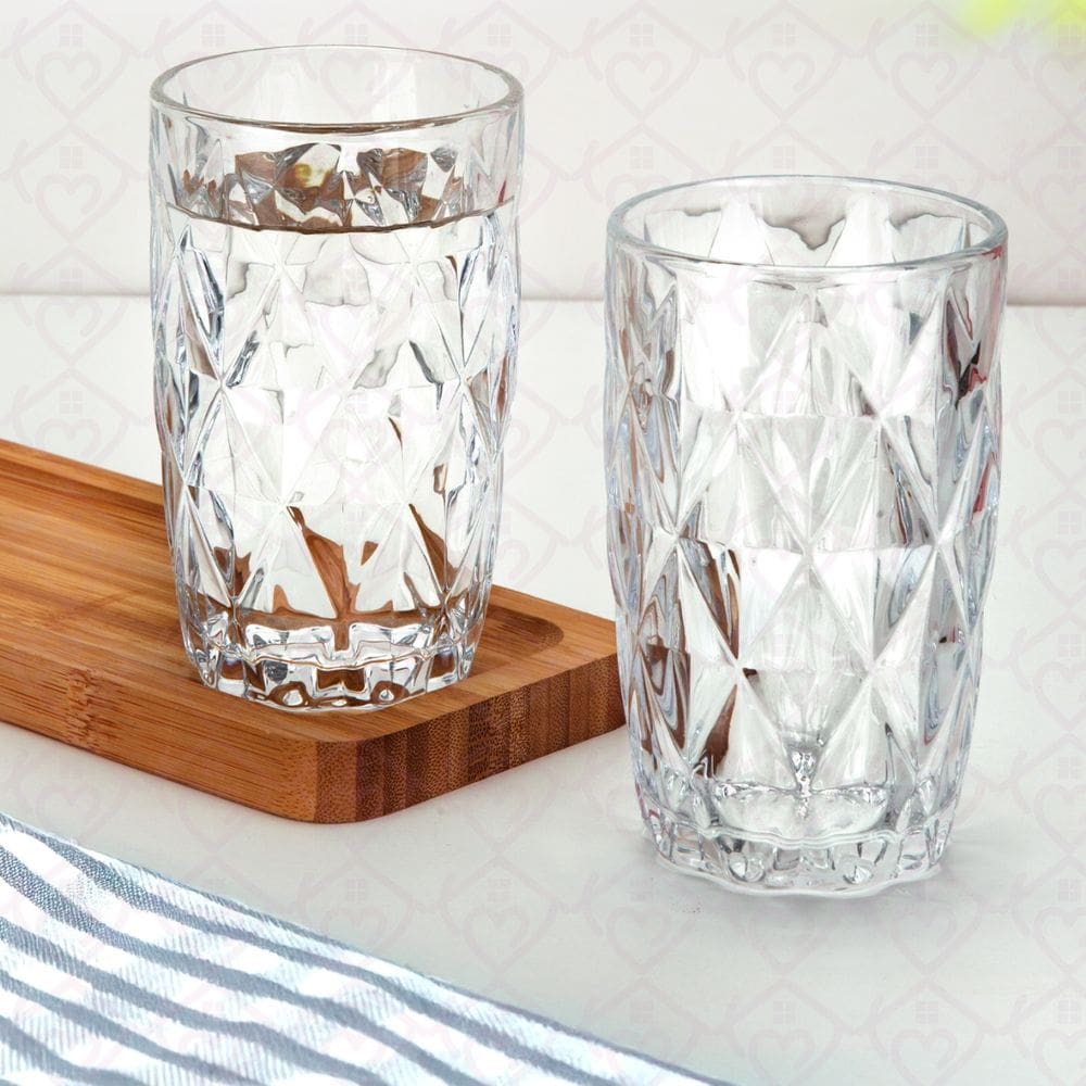 Conj 24 Copos Vidro Desenhado 370ml Elegante Transparente