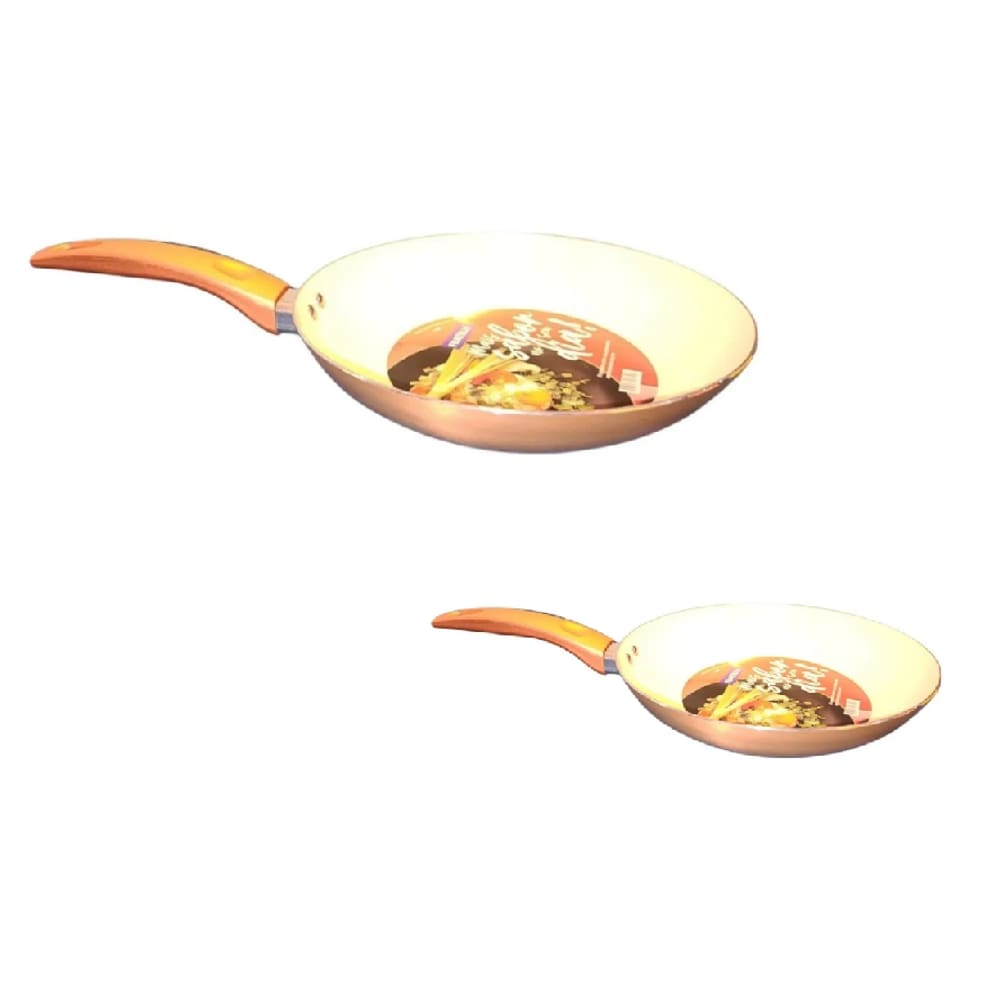 Kit 2 Frigideiras 26cm + 28cm com Revestimento em Cerâmica Dourado Rose (Ideal Para Fritar Alimentos Sem Óleo)