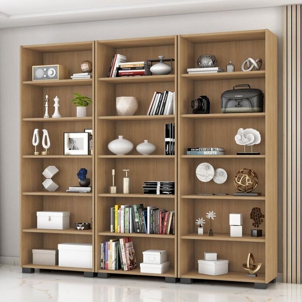 Kit 3 Estantes para Livros 5 Prateleiras 188cmx181,5cm Office Freijó