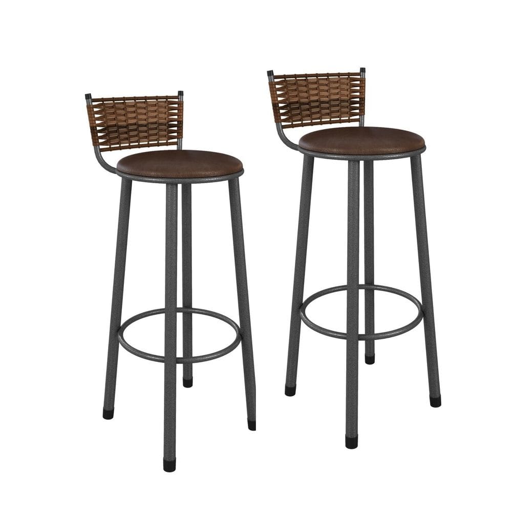 Kit 2 Banquetas de Aço para Cozinha Bete Prata/Marrom