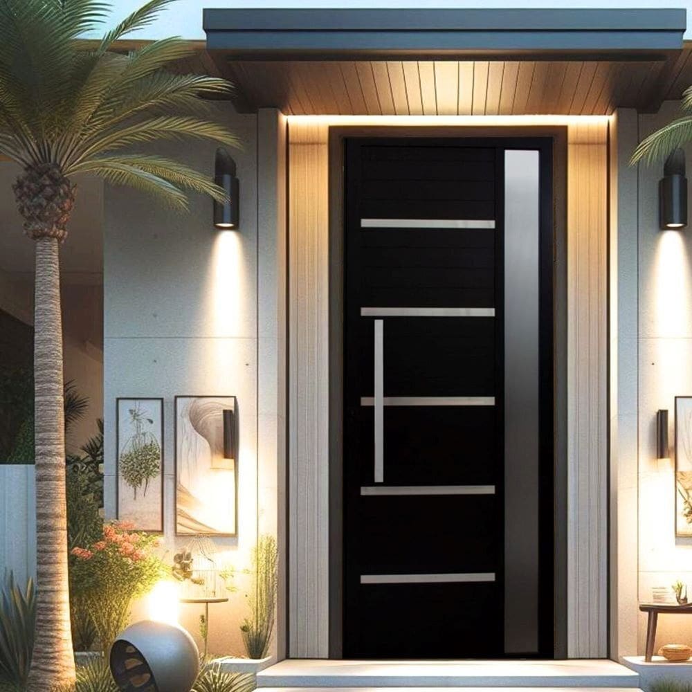 Porta Pivotante Solara Alumínio com Visor Puxador Barra Chata 210 X 110 Lado Esquerdo Preto