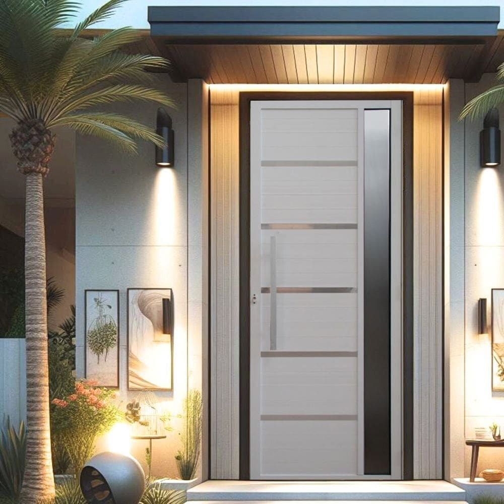 Porta Pivotante Solara Alumínio com Visor Puxador Barra Chata 210 X 110 Lado Esquerdo Branco