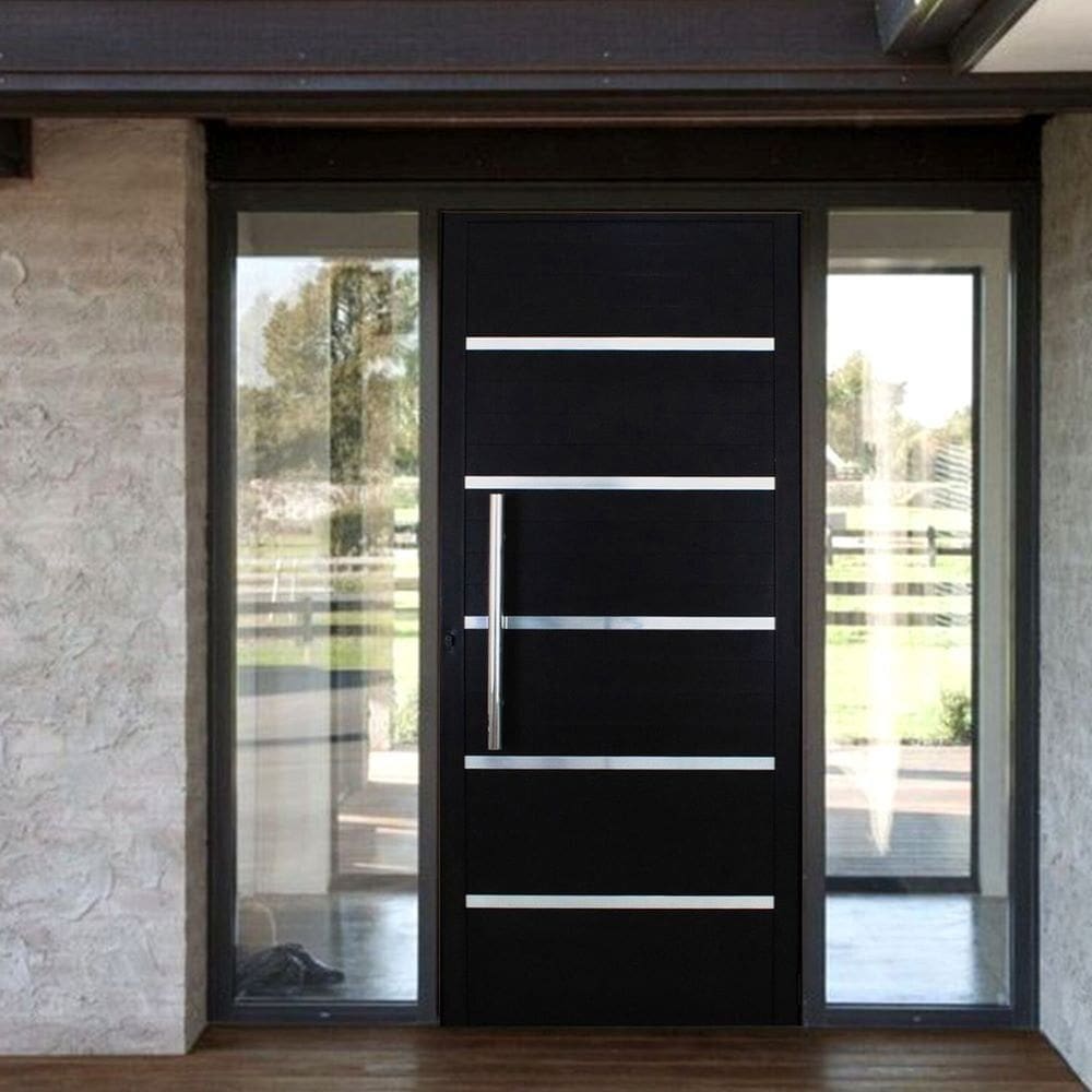 Porta Pivotante Solara Alumínio Puxador Tubolar 210 X 120 Lado Direito Preto