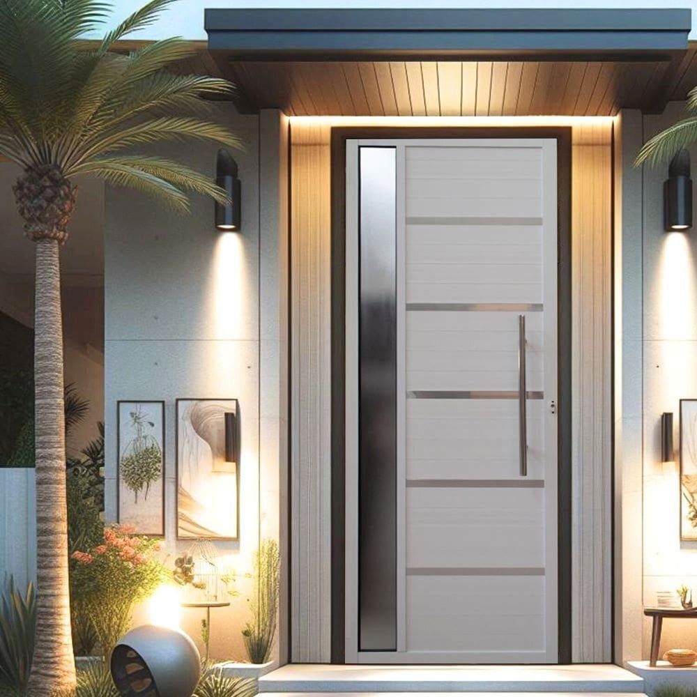 Porta Pivotante Solara Alumínio com Visor Puxador Tubolar 210 X 110 Lado Esquerdo Branco
