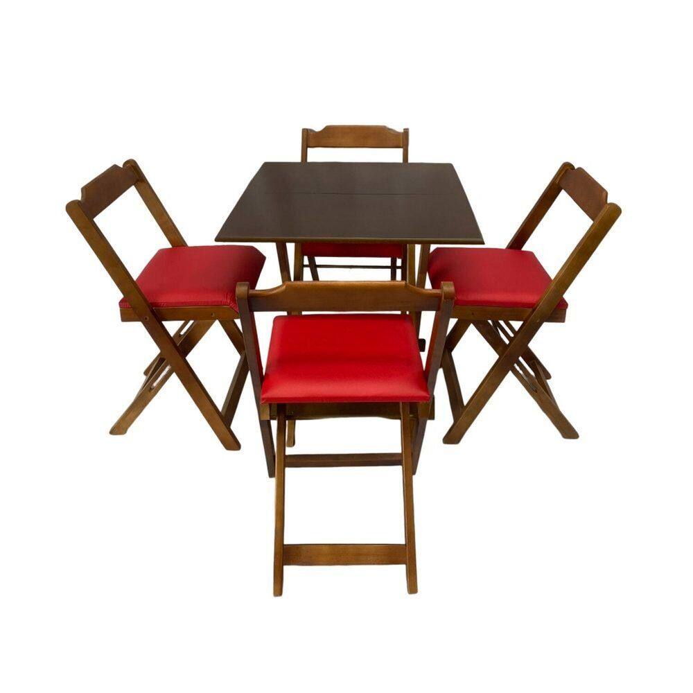 Conjunto Mesa Dobrável 70x70 Cm com 4 Cadeiras Imbuia