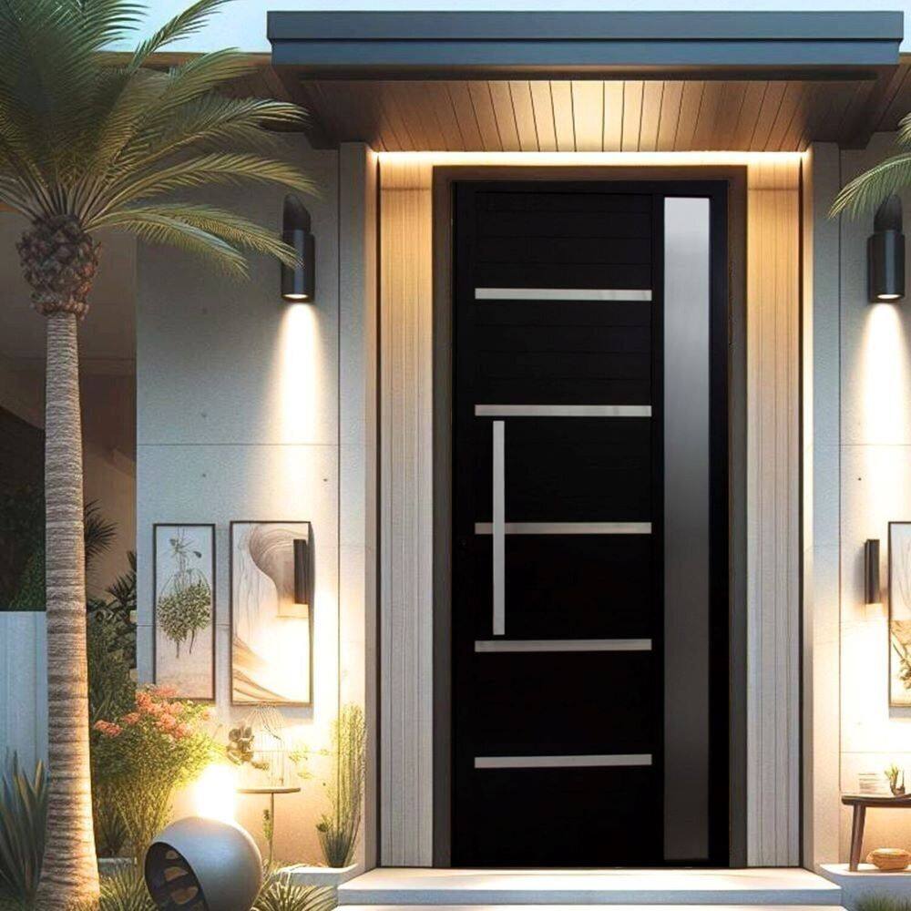 Porta Pivotante Solara Alumínio com Visor Puxador Barra Chata 210 X 120 Lado Esquerdo Preto