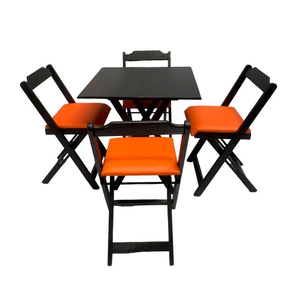 Conjunto Mesa Dobrável 70cm X 70cm com 4 Cadeiras Preto
