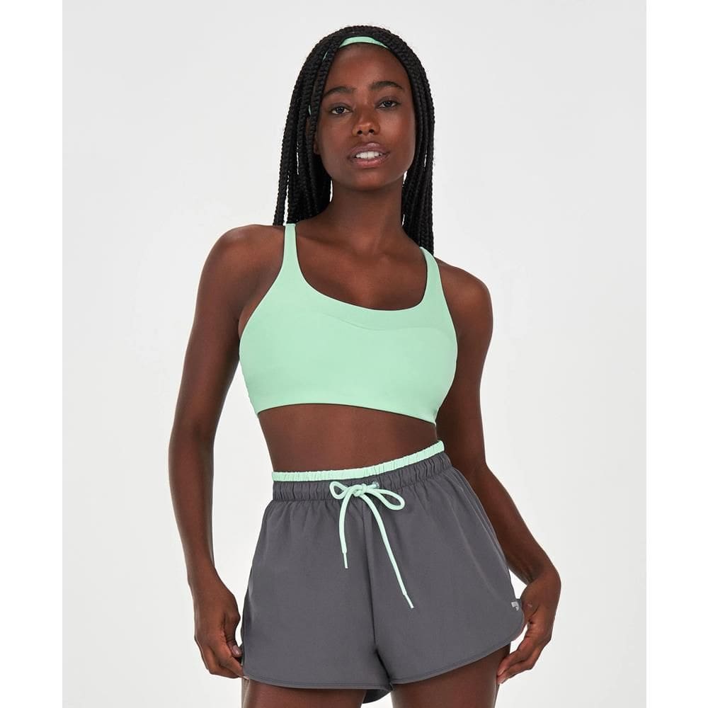 Top Alto Giro Feminino Com Recortes Tule Fitness Esportivo