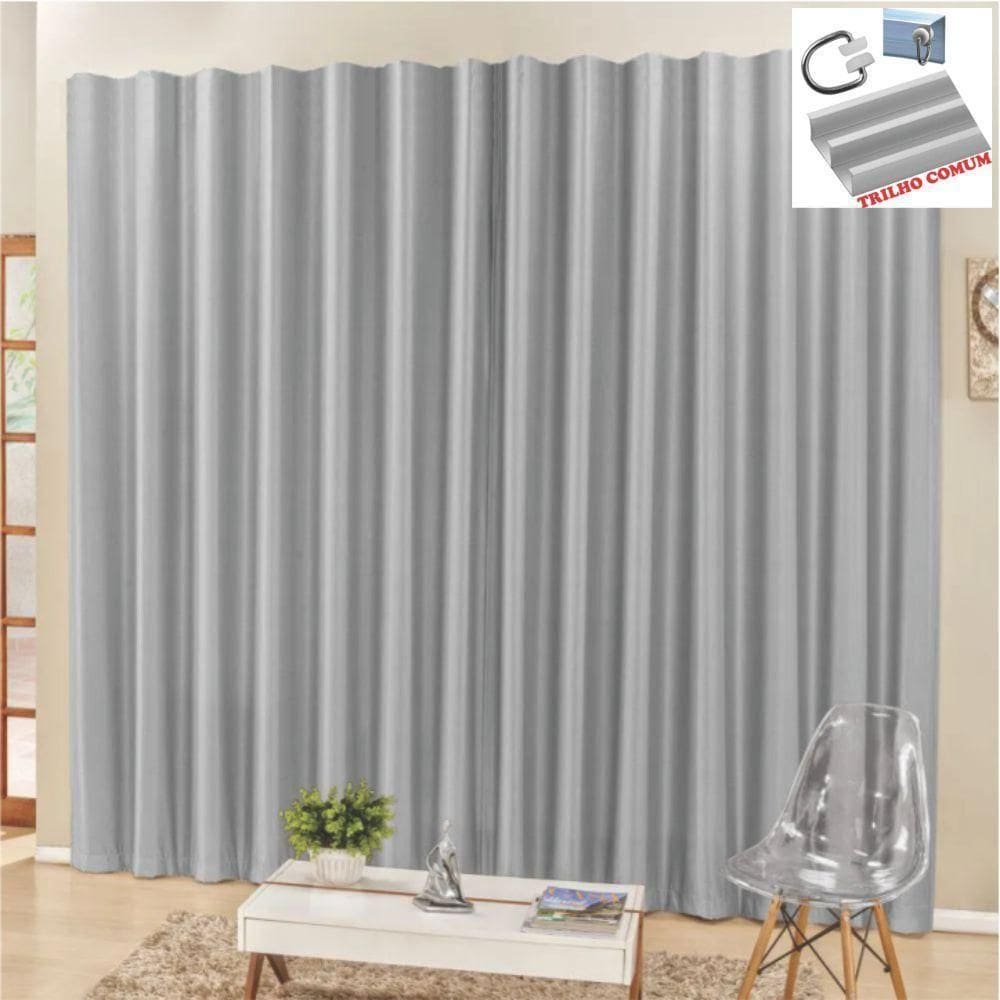 Cortina 2 Mts Sala Quarto Escritório Blackout Para Trilho Comum - Cinza
