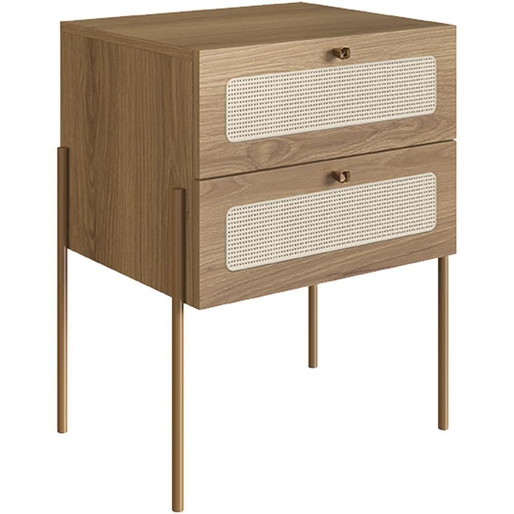 Mesa De Cabeceira 02 Gavetas Com Telinha Industrial Indy A03 Hanover Dourado