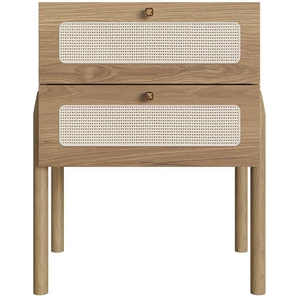 Mesa De Cabeceira 02 Gavetas Com Telinha Pés Madeira Moss A03 Hanover Roble